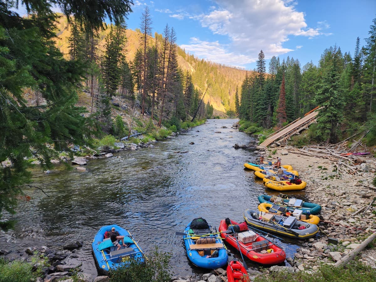 Rafts at a Middle Fork Salmon River camp